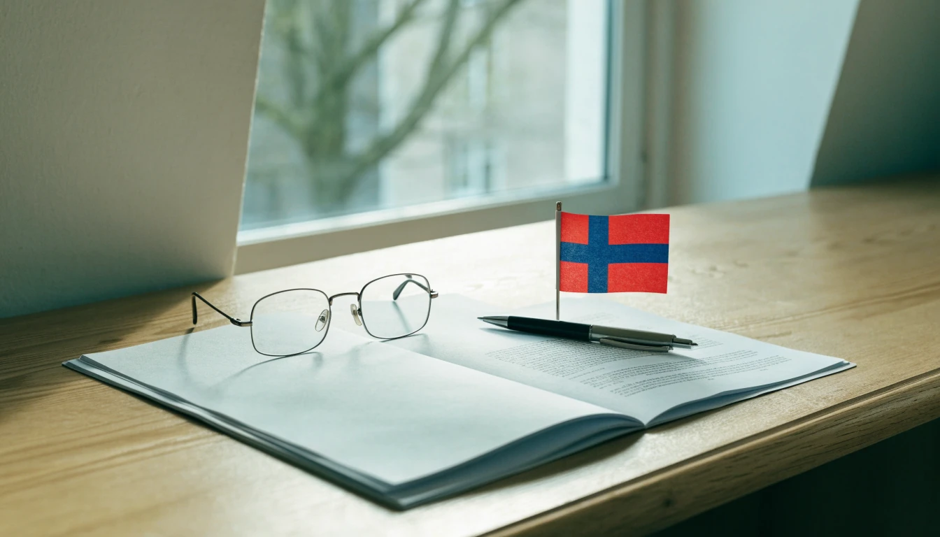 Silmälasit ja asiakirja suomalaisella kirjoituspöydällä